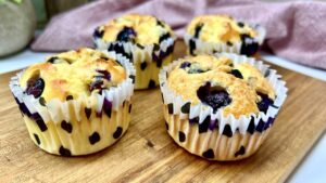 Read more about the article KETO jogurtowe muffinki z borówkami i białą czekoladą